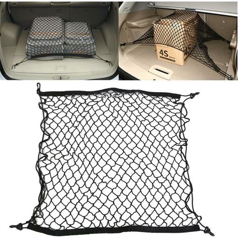 Mesh-Aufbewahrungsnetz, BR-Vie 70 70 cm, Auto-Aufbewahrungsnetz, erweiterbares, elastisches LKW-Netz, Netztrennwand, Sicherheitsbarriere, Nylon-Kofferraum-Organizer mit 4 Haken