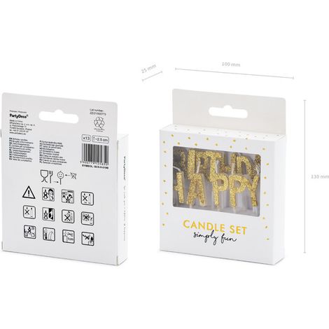 Candeline di compleanno Happy Birthday, oro, 2,5 cm (1 confezione / 13 pz.) (1/2)