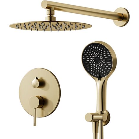 Duschsystem, Unterputz-Duscharmatur-Set in gebürstetem Gold Duschsystem mit 30-cm-Regendusche, 360° verstellbarer Regenduschkopf, Handbrausen-Komplettset, Duschkopf mit Anti-Kalk-Düsen (1/5)