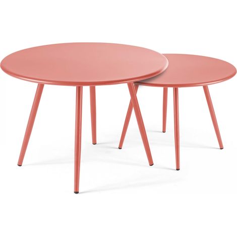 Lot de 2 tables basses de jardin en acier argile 50 cm - Palavas (1/5)