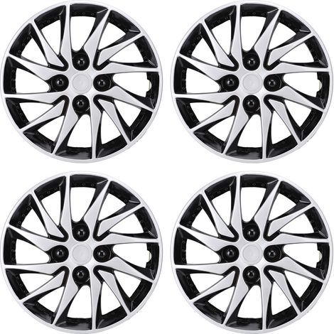 Enjoliveur de roue 14 pouces, 4 pièces, aspect élégant, anti-rayures, jante de protection de remplacement pour Fiesta Escort, argent noir (1/5)