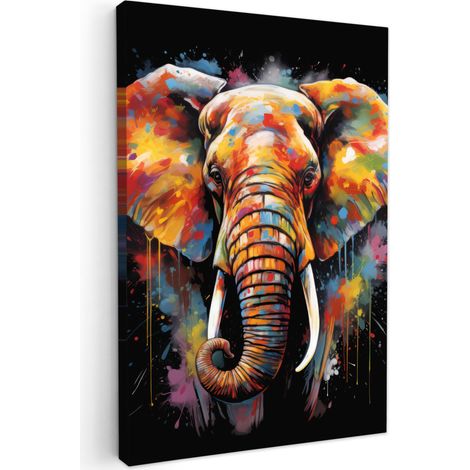 Canvas Print Elephant - Graffiti - Black - Animals - Colors 20x30 cm
