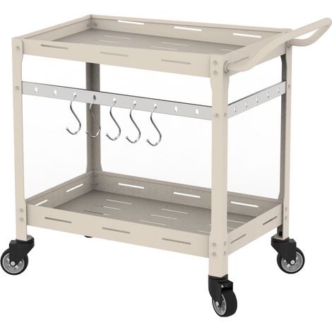 Chariot de service desserte cuisine salon meuble de rangement d’extérieur 72 x 77 x 38 cm acier beige (1/5)