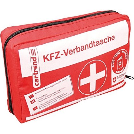 CARTREND 7730042 TROUSSE DE PREMIERS SECOURS, ROUGE, DIN 13164, AVEC LES MESURES D'URGENCE DE PREMIERS SECOURS SELON MALTESER