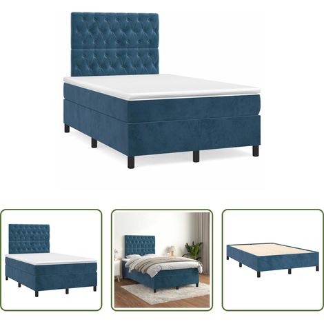vidaXL Taschenfederkern - Boxspringbett mit Matratze Dunkelblau 120x190 cm Samt (1/5)