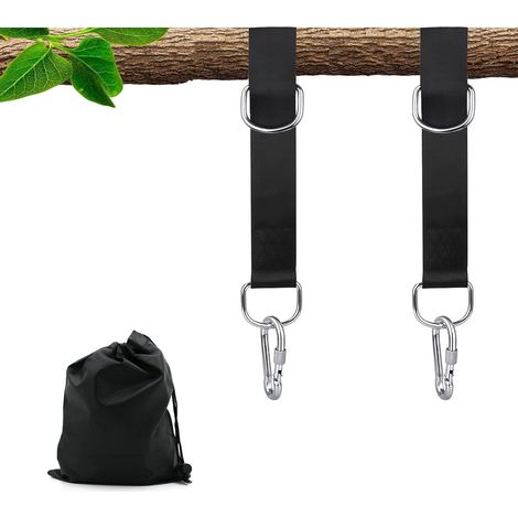 Fixation de balançoire, Fixation pour hamac, 2 Sangles de hamac de 159 cm, avec 2 mousquetons Lourds et 1 Sac de Rangement, Sangles en Polyester pour balançoire d'arbre Suspension, Fauteuil