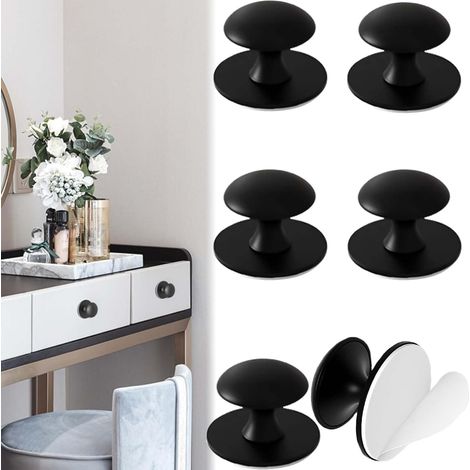 CCYKXA Pieces Black Round Self-Adhesive Cabinet Knobs, Stainless Steel Drawer Pulls, No Drilling Required, Self-Adhesive Cabinet Knobs (1/3)