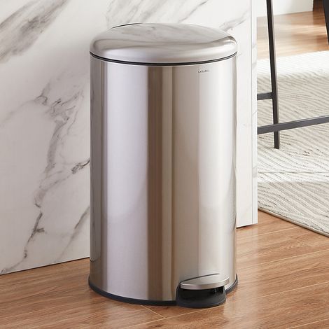 CASABEL Poubelle Cuisine Ronde 50L, Acier Inoxydable, Chrome (1/5)