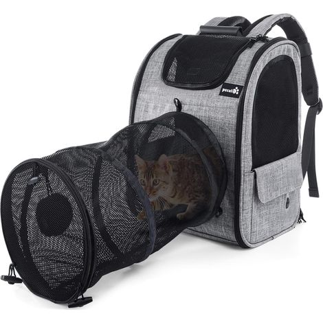 Erweiterbare Katzentragetasche, Welpen-Hunderucksack für Kleintiere mit herausnehmbarer Plüschmatratze, atmungsaktivem Netzgewebe, geräumig, faltbar, für Reisen mit Zug/Auto/Restaurant/Flugzeug