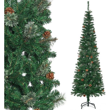 Árbol de Navidad artificial de 195 cm, 556 ramas con 27 piñas + soporte plegable, verde. (1/5)
