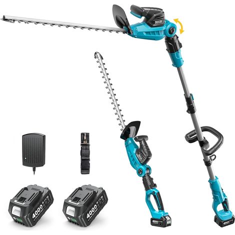20V Taille haie Batterie Télescopique, Design 2 en 1, Lame 53 cm 2 Batteries 4,0 Ah, Coupe Max 18 mm, Télescopique Max 2,6 m, Tête Orientable 150°, 2400 SPM, Bandoulière, Manuel ou Perche (1/5)