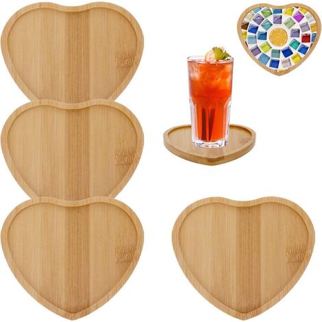 4er Set Bambus Untersetzer Herzform für DIY Bastelset