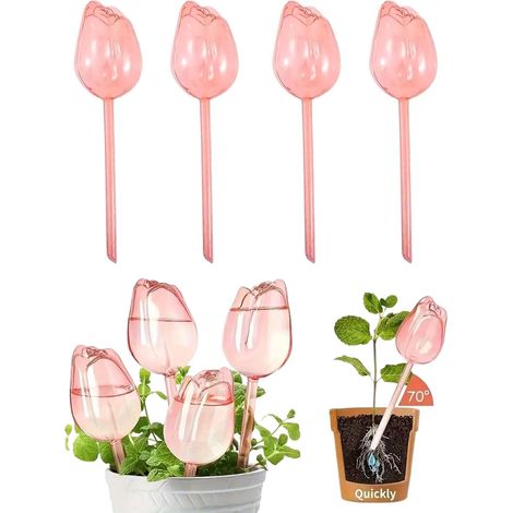Automatic Watering Globes for Indoor and Outdoor Plants, Set of 4, Clear, Tulip Shape, Ideal for Self Watering Plants on Vacation (1/5)