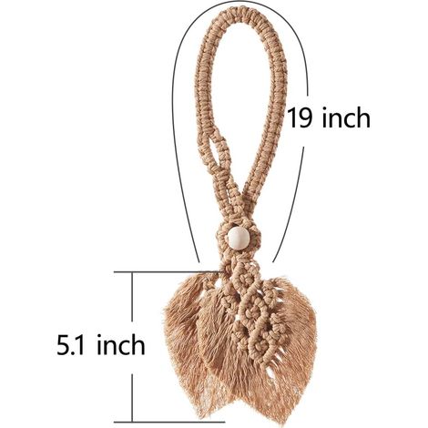 Lot de 2 embrasses de rideaux bohèmes, embrasses en coton tricotées à la main avec perles en bois naturel réglables, doubles feuilles style champêtre, pour rideaux décoratifs intérieurs et extérieurs (1/4)