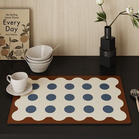 LAN Pol Circle – Kaffeefarbener Rahmen 5080 cm (Kieselgur) Tropfmatte im Retro-/Vintage-Stil, saugfähiger Kieselgur-Untersetzer für die Küchenarbeitsplatte, Hitzeschutzmatte (1/5)