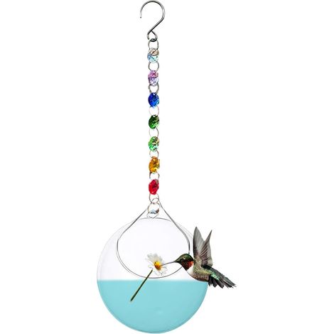Comedero de vidrio para colibríes Contenedor de alimentación transparente con (1/5)