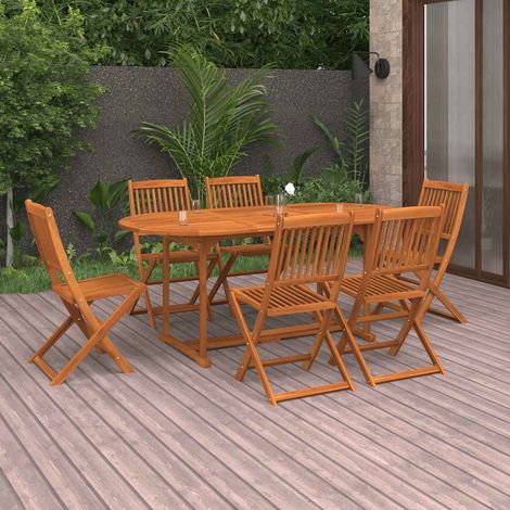 Ensemble repas jardin 7 pièces en bois d’acacia massif huilé, table 180 cm et 6 chaises - PANGIVO (1/5)