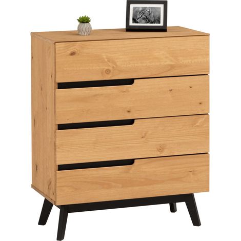 Idimex – Commode enfant en pin massif lasuré – 4 tiroirs 72x19x34 cm – Design scandinave – Dimensions montées 96x80x40 cm (1/3)