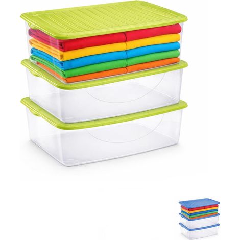 Scatola contenitore salvaspazio, capacità 27 litri, misura 60x40x17 cm, box portabiancheria trasparente con coperchio - Verde (1/5)