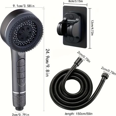 Pomme De Douche Haute Pression,Installation Sans Perçage Avec Flexible Amovible En Acier Inoxydable De 1.5m,Filtre Douche Pour Salle De Bains,Argent (1/5)