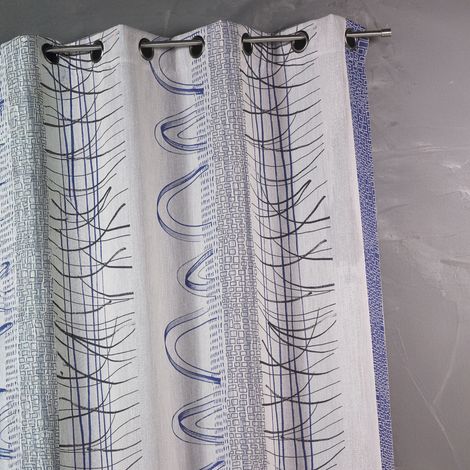 Rideau en jacquard à rayures verticales aux imprimés graphiques Bleu 140x260 cm