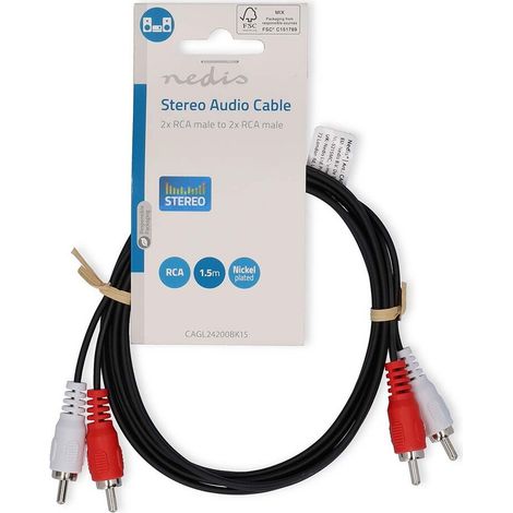 Nedis Stereo-Audiokabel / 2x RCA Stecker / 2x RCA Stecker / Vernickelt / 1.50 m / Rund / Schwarz / Label