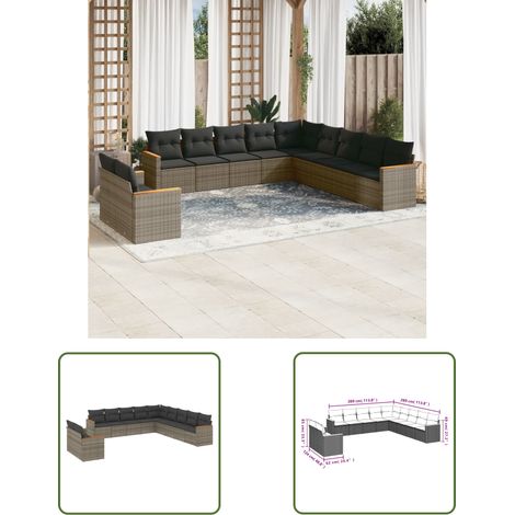 The Living Store 11-tlg. Garten-Sofagarnitur mit Kissen Grau Poly Rattan - Gartenmöbel - Rattan Möbel - Outdoor Sofa - Lounge Set - Esszimmergarnitur (1/3)