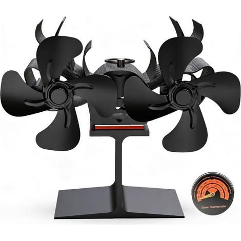 Ventilateur à 8 pales pour poêle à bois, ventilateur à énergie thermique, ventilateur de table pour poêle à bois, avec thermomètre (1/5)