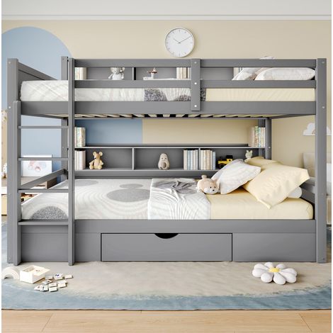 Litera infantil 90x200 cm de madera gris con almacenaje, sin colchón FloraGrace (1/5)