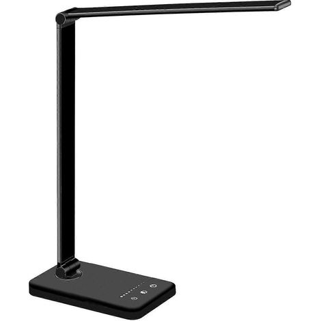 Lampe de bureau LED, lampe de table respectueuse des yeux, chargeur sans fil pour téléphone portable, noir (1/3)