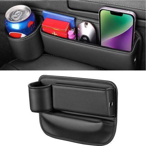 Stockage Siège Voiture, Poche Console Siège Avant en Cuir PU, Boîte Rangement De Siège De Voiture avec Trou De Chargement USB pour Portefeuilles Téléphone (1/5)