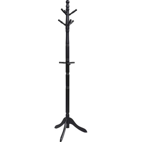COSTWAY Perchero con 3 Patas de Madera, 9 Ganchos, Alturas Ajustable, Perchero de Pie con Forma de Árbol, para Gorras, Bolsas y Ropas, para Dormitorio, Entrada (Negro) (1/5)