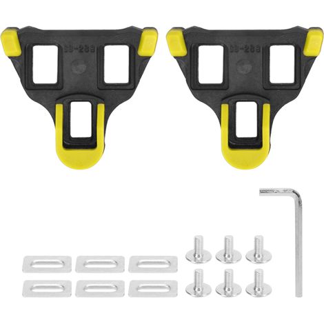 Calas universales TB-011 para bicicleta de carretera, con 6 grados de recorrido horizontal, autoblocantes, para pedales de ciclismo, color negro y amarillo.