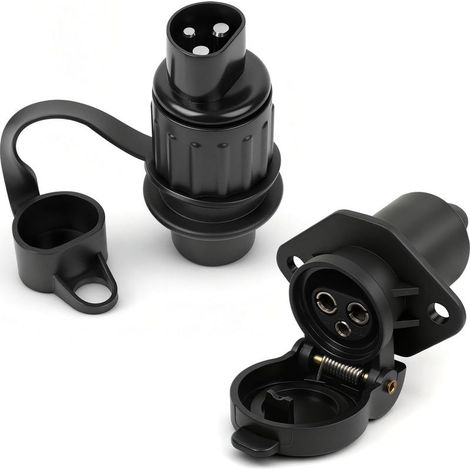 3-poliger Stecker/Buchse-Satz, 12 V–24 V, wasserdicht, aus ABS-Kupfer, vernickelt, für Anhänger, Wohnwagen und landwirtschaftliche Fahrzeuge (1/5)