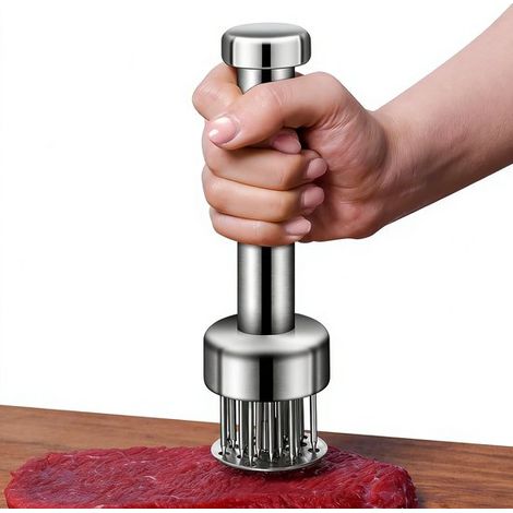 Attendrisseur à viande professionnel avec 21 aiguilles pointues et une tête de marteau. Idéal pour le poulet, le bœuf, les escalopes et les steaks. Durable et résistant. (1/5)