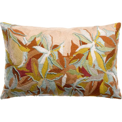 VIVARAISE - Coussin brodé Vivaraise Alina - Coton 100 % - Dragée - 40 x 65 cm (1/4)