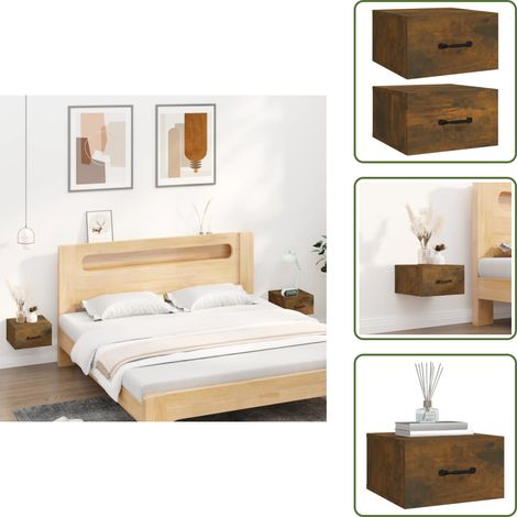 Mesitas de noche flotantes - vidaXL Mesitas de noche de pared 2 uds roble ahumado 35x35x20 cm - Mesitas de noche para pared