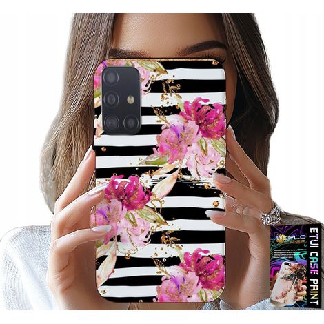 Funda para Samsung Galaxy A71: estampado de flores y rayas blancas y negras. (1/5)