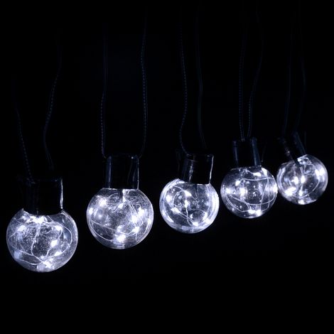 Catena luminosa 160 Led decorativa a energia solare 10 metri 20 lampadine a sfera trasparenti Bianco freddo Aigostar (1/5)