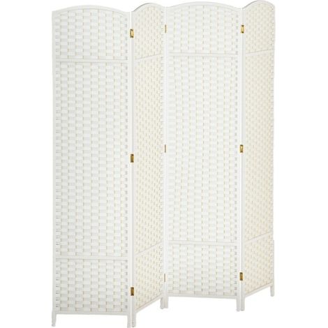 Cloison séparatrice 4 panneaux, paravent pliable, mur d'intimité pour salon, chambre et bureau domestique, couleur blanche