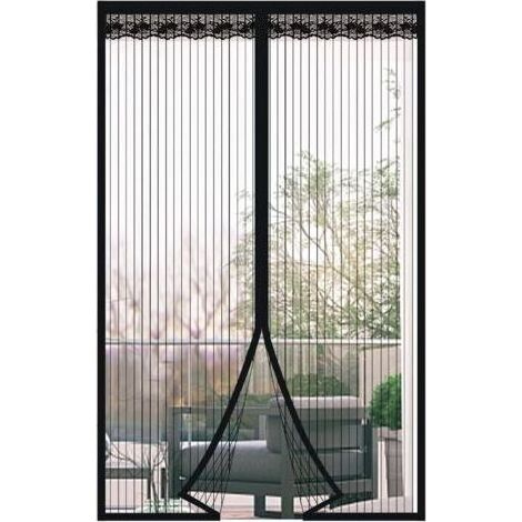 Pair Moustiquaire de Porte Rideau anti Mouche Magnétique Rideau de Porte Antimoustique avec Fermeture Aimantée Sans Perçage pour Porte de Balcon, porte Cave, Porte de Terrasse (Noir, 95cmx200cm) (1/5)