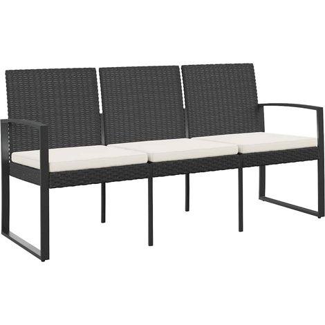 Maison Exclusive - Panca da Giardino a 3 Posti con Cuscini in Rattan PP Nero (1/5)
