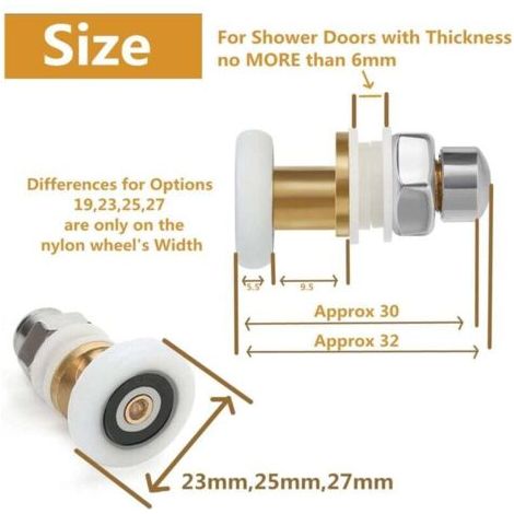 NALOOKAMIC Roulettes Douche 25mm, Roulette Porte Coulissante Douche Roulement pour Porte de Douche 8 Pièces (1/3)
