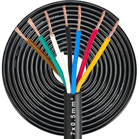 Câble Remorque 7 Fils de Cuivre 0,5mm², Câble Électrique pour Remorque 7 Broches 5M, 12V/24V Fil Automobile à 7 Conducteurs pour Caravane Voiture Camping-Car RV (1/5)