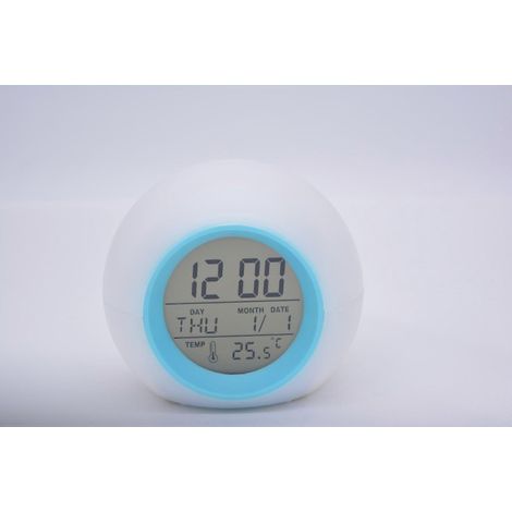 Réveil numérique bleu pour enfants, avec LED, fonction réveil lumineux, fonction snooze, sonneries d'alarme naturelles, rétroéclairage et affichage de la température. (1/5)