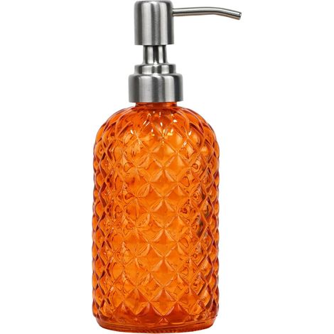 Distributeur de savon en verre avec motif diamant - 500 ml - Rechargeable - Convient pour la cuisine et la salle de bain - Avec pompe en acier inoxydable résistant à la rouille - Pour savon à (1/5)