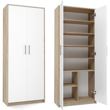 Librería cerrada Sonoma Oak - Blanco mate con 8 estantes, mueble para sala de estar, oficina, habitación infantil, construcción sólida, fabricación polaca (1/5)