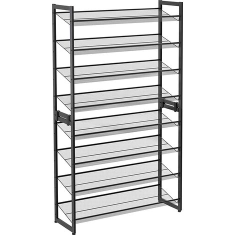 Zapatero de 8 niveles juego de 2 zapateros 92,5 x 30,7 x 163,5 cm apilable de 4 niveles estante de almacenamiento de metal estantes ajustables negro 120000522 (1/4)