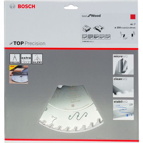 Bosch hoja de sierra circular Top Precision Best for Wood, 250 x 30 x 3,2 mm, 40 - 2608642111