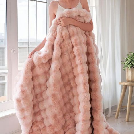 Couverture,130160cm Plaid Fausse Fourrure de Lapin, Couverture de Décoration Intérieure, Chaude Plaid Double Face Doux,Rose (1/5)